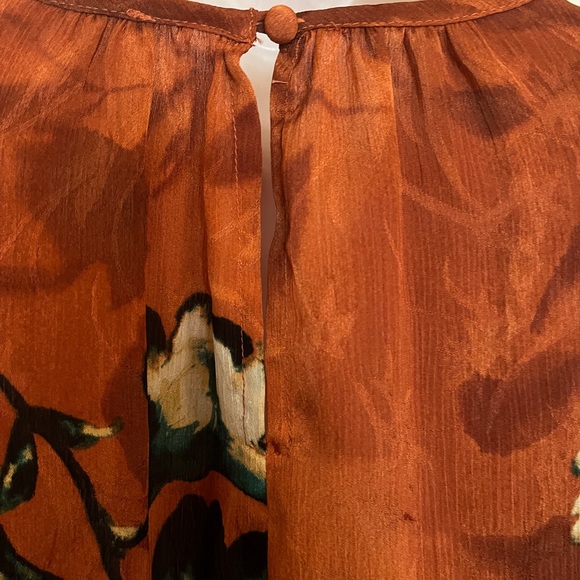 Lovestitch Burnt Orange Floral Button Down Peasant Style Blouse - Picture 7 of 10
